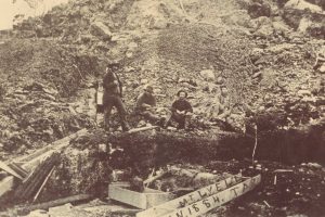 Photo of early prospectors at the Iron Blow, Mount Lyell, 1884
